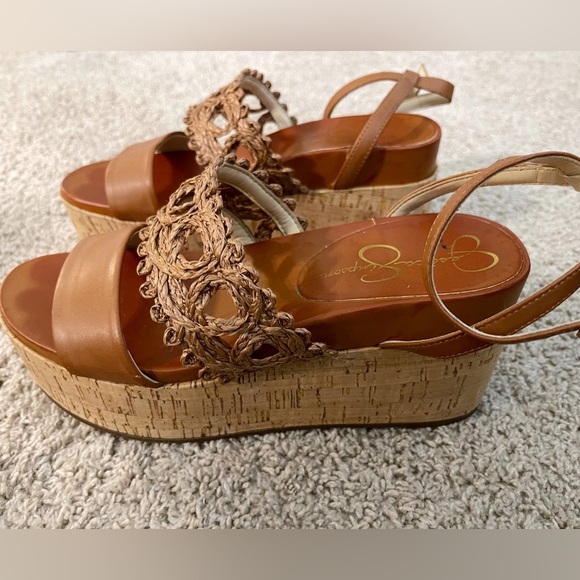 Jessica Simpson Brown Wedge Espadrilles with Ankle Strap - Picture 1 of 9